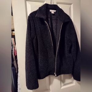 J Crew Black Sherpa Style Zip front